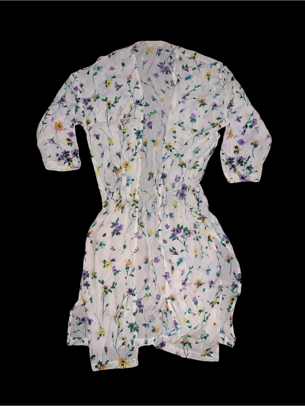 LOFT White Floral Light Cardigan